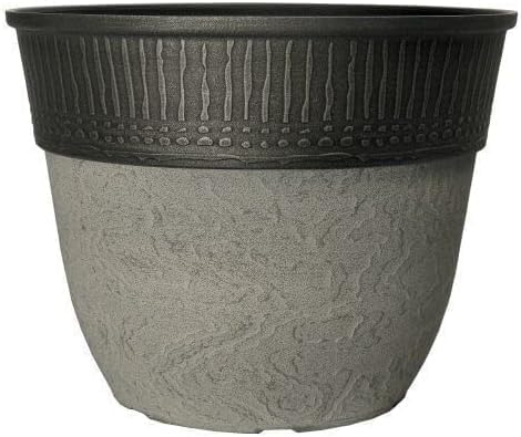 Stone Look Plastic Plant Pot – Large Round Outdoor Garden Planter with Modern Rim Design, Drainage Hole, Weatherproof – Indoor & Outdoor Flower Pot for Plants, Herbs & Shrubs (Grey-38cm, Pack 1)