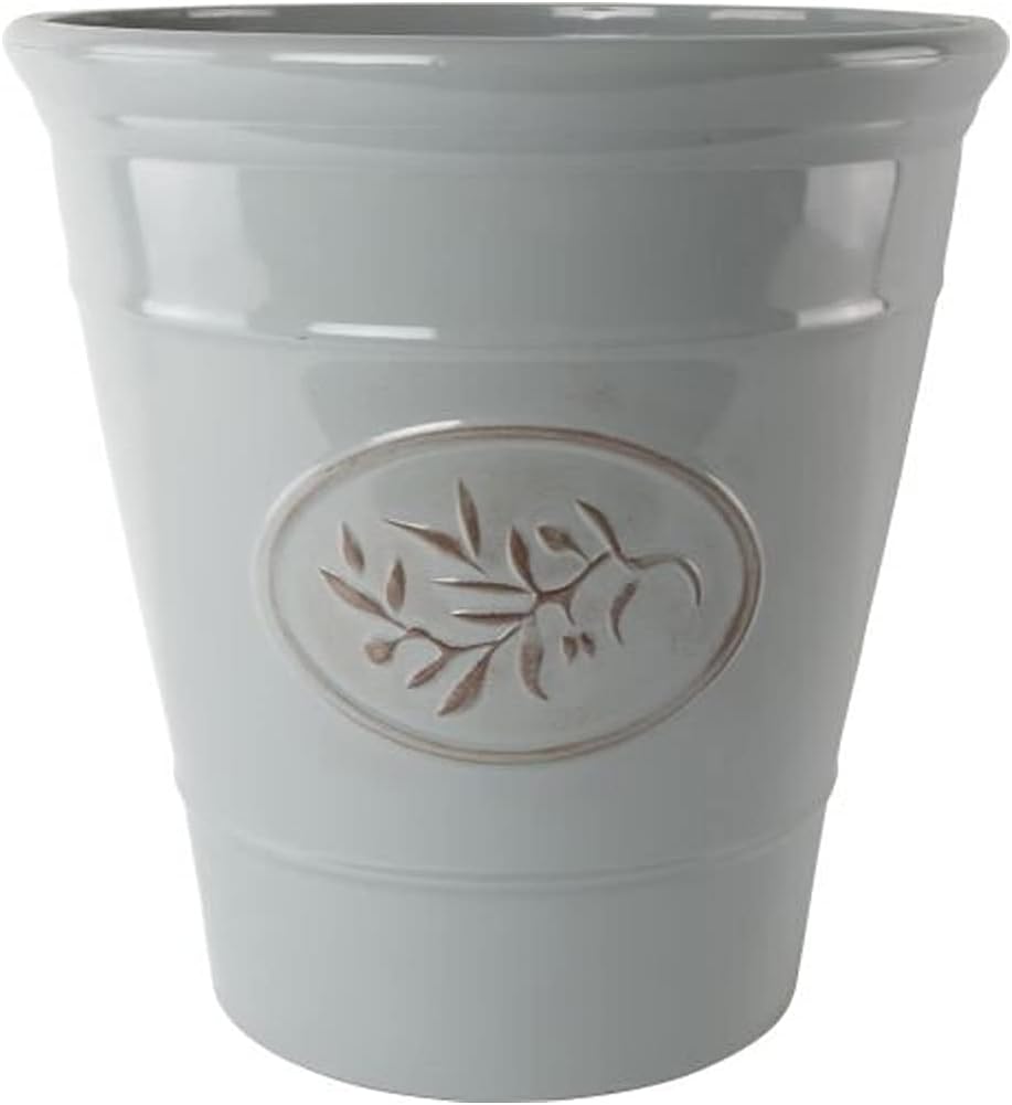 Outdoor Classic Olive Plastic Planter With Glossy Finish 23cm Frost Proof Long Lasting Flower Pot Garden Planter-Grey