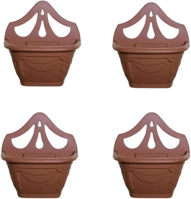 shopior Wall Flower Planters | Outdoor Plastic Planters | Balcony Garden Planters | Garden Wall Planters | Terracotta (Terracotta - Set of 4)