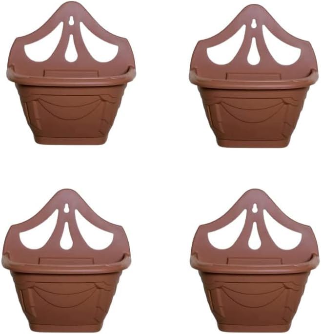 shopior Wall Flower Planters | Outdoor Plastic Planters | Balcony Garden Planters | Garden Wall Planters | Terracotta (Terracotta - Set of 4)