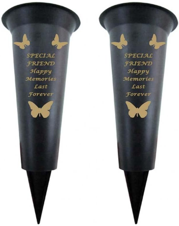 Black Plastic Flower Holders/Memorial Grave Vases Ornaments - Butterfly Spike Grave Flower Vases with Funeral Verses for Your Loved Ones - Pack of 2 (Brother - Pack of 2)