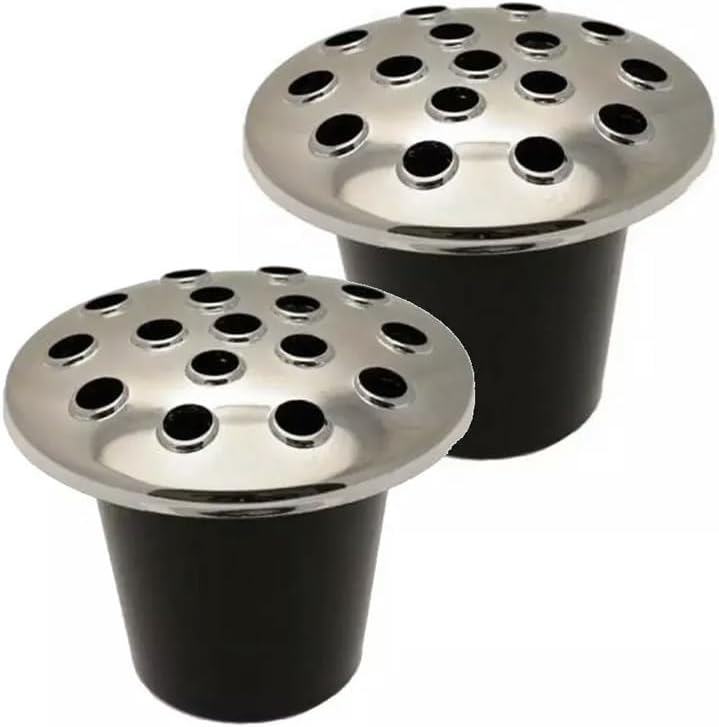 Black Plastic Grave Vase with Lid – Memorial Flower Holder for Headstones, Cemetery Vase for Artificial & Fresh Flowers | Weatherproof Grave Flower Pot for Marble or Stone Memorials – (2, Silver-Top)