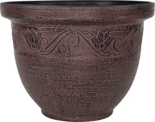 CTI Living Set of 2 Round 30cm 12 Inch Garden Plant Pot Brown Rustic Flower Outdoor Bell Planter Weatherproof Drainage Hole