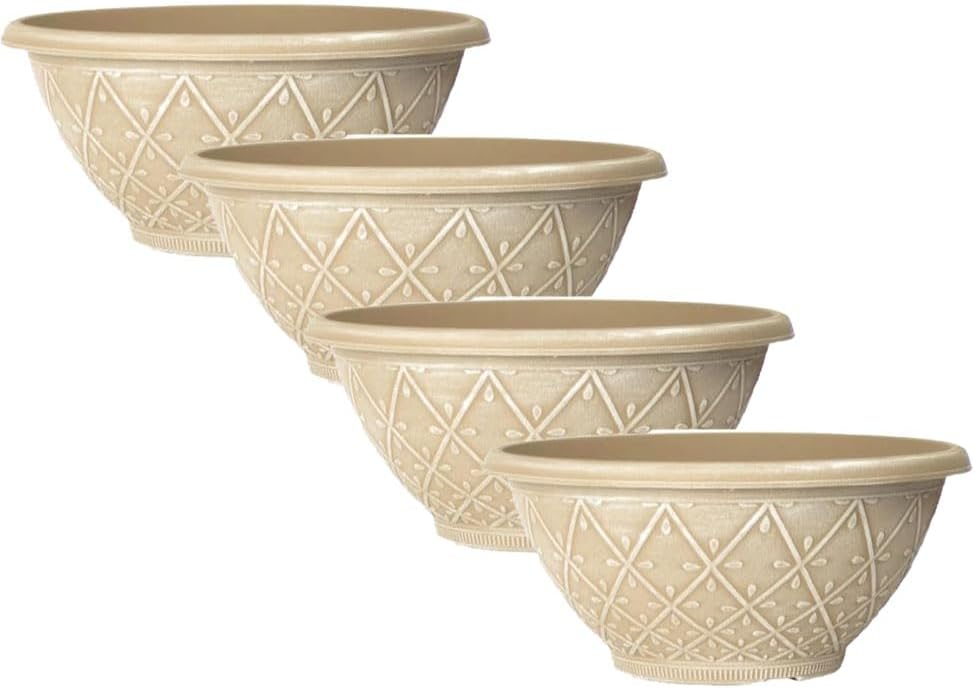shopior Plastic Prisma Bowl Planter – Round Garden Flower Pot with Drainage Holes, Weatherproof Durable Plastic, Outdoor & Indoor Plant Pot for Home, Patio, Balcony & Garden (MossGreen-30cm, Pack 1)