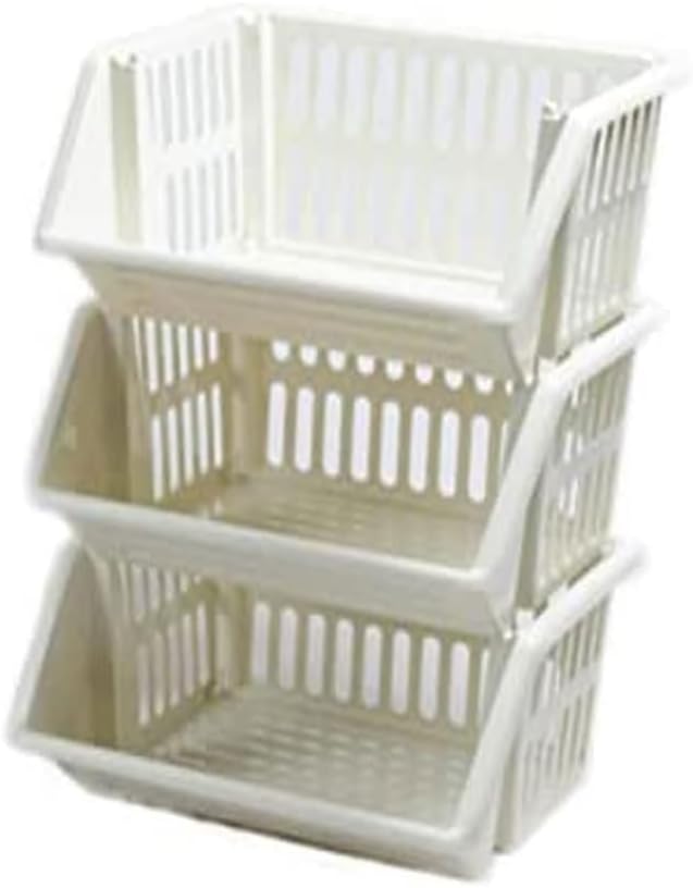Compact 3 Tier Stackable Kitchen Sink Organiser| Durable Plastic Storage Basket | Multi-Purpose Stacking Basket | Kitchen Shelves Veg Rack, Plastic Fruit Storage Stand (Silver, 18 Centimetres)
