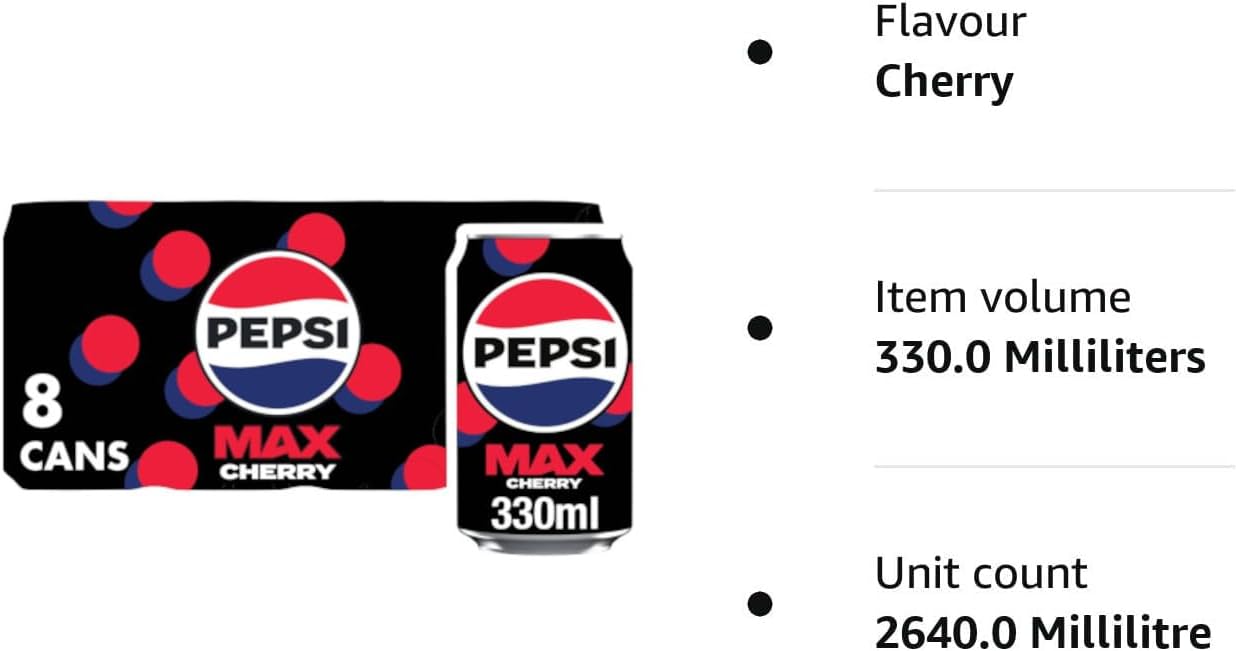Pepsi Max Cherry Maximum Cherry Cans, 8 x 330ml