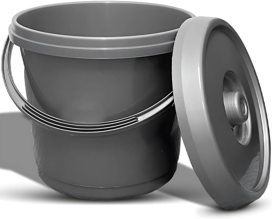 Plastic Bucket with Lid Handle – 3 Gallon Nappy Storage Bin for Baby Diapers | Durable Food Grade Plastic Storage Container for Cleaning Supplies, Toys, Pet Food – Multi Purpose Use, 14L (Silver)