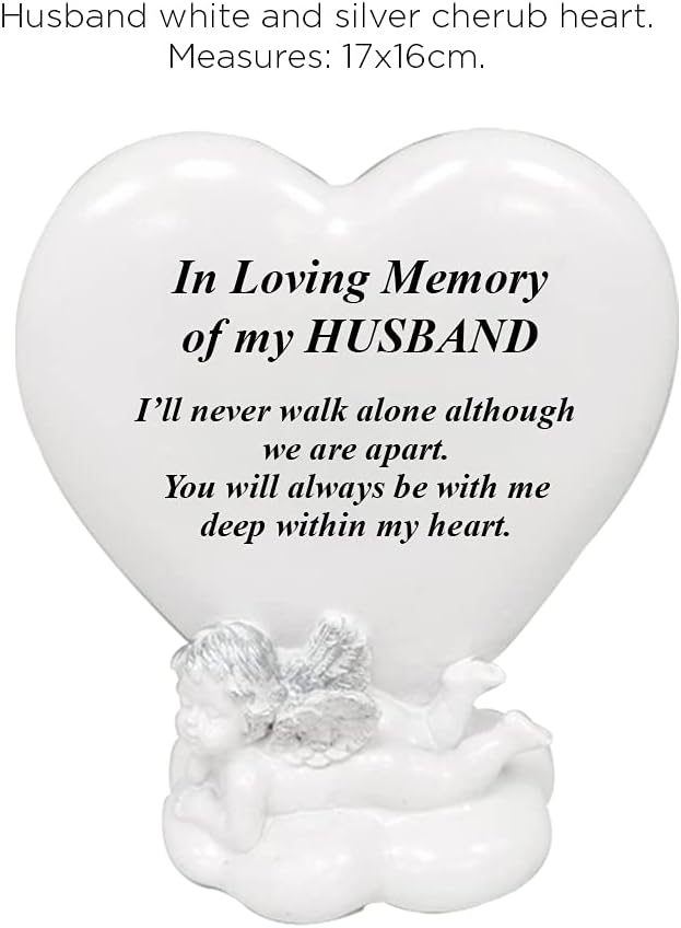 OnlineStreet Memorial Heart Plaques Grave Cherub Ornaments - Personalised Grave Decoration Plaques, Cherub, Engraved with Remembrance Quotes in Loving Memory of your Special Ones (Husband)