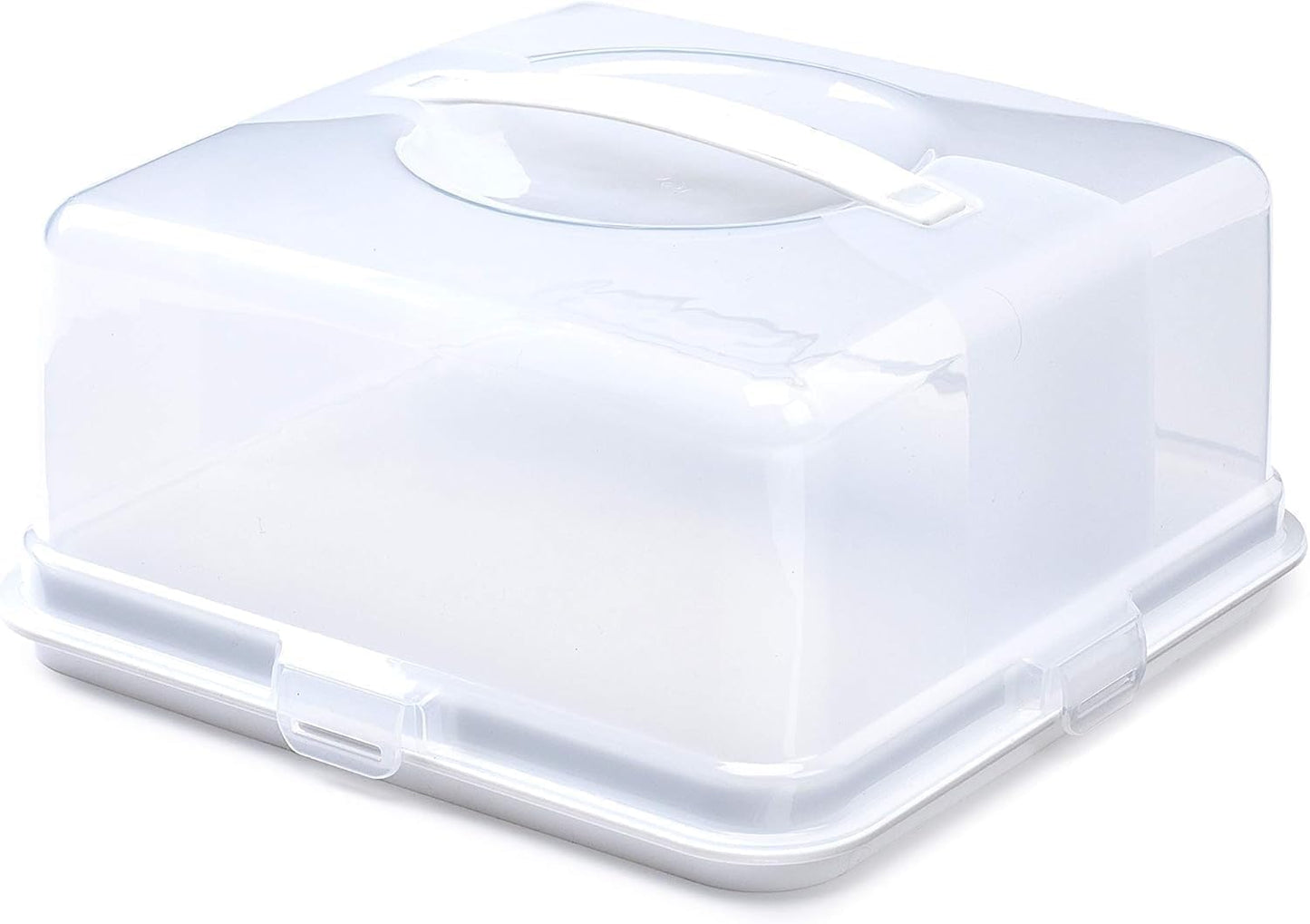 Airtight BPA-free Plastic Reusable Storage Cake Box | Portable Takeaway Food Storage Container with Lid | Cake Carrier with Handle Box | Lockable Cover Box Multipack (Plastic, Three Pack Square)