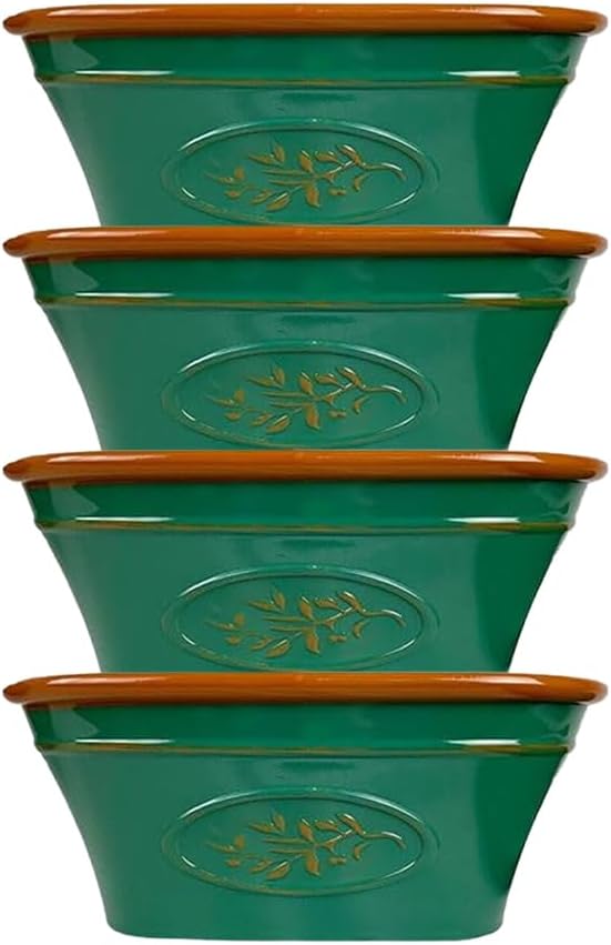 shopior Classic Olive Plastic Planter Trough for Gardening – Flowers Pot with Glossy Finish Weatherproof Plant Pot with Drainage Holes – Gardens, Balconies & Windowsills | 38cm (38cm-Green, Pack 2)