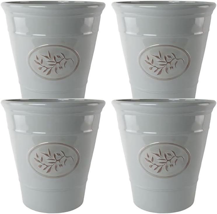 Classic Olive Plastic Planter for Gardening – Outdoor & Indoor Flowers Pot with Glossy Finish | Weatherproof Plant Pot with Drainage Holes – Flower Pots for Gardens & Balconies (Grey, 23cm-Pack 2)