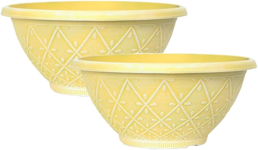 shopior Plastic Prisma Bowl Planter – Round Garden Flower Pot with Drainage Holes, Weatherproof Durable Plastic, Outdoor & Indoor Plant Pot for Home, Patio, Balcony & Garden (MossGreen-30cm, Pack 1)