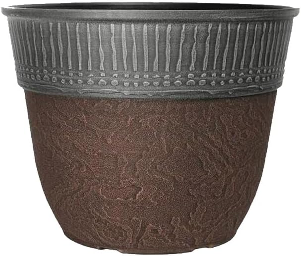 Stone Look Plastic Plant Pot – Large Round Outdoor Garden Planter with Modern Rim Design, Drainage Hole, Weatherproof – Indoor & Outdoor Flower Pot for Plants, Herbs & Shrubs (Grey-38cm, Pack 1)