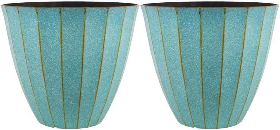 Patina Copper Planters | Garden Decor Planting Pot 26L – Plastic Garden Plant Pots with Drainage Holes | Weatherproof Decorative Patio Flower Pot for Outdoor & Indoor Use (Patina Copper-40cm, Pack 2)