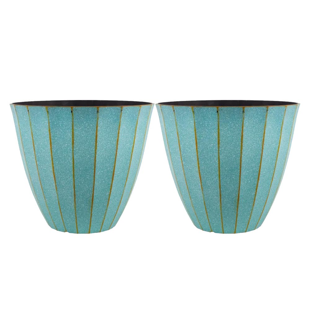 Patina Copper Planters | Garden Decor Planting Pot 26L – Plastic Garden Plant Pots with Drainage Holes | Weatherproof Decorative Patio Flower Pot for Outdoor & Indoor Use (Patina Copper-40cm, Pack 2)