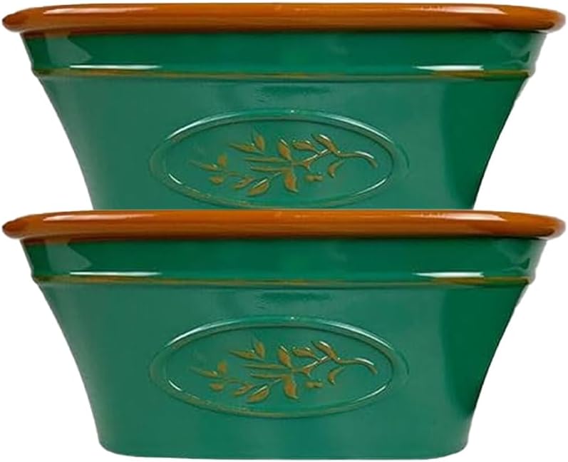 shopior Classic Olive Plastic Planter Trough for Gardening – Flowers Pot with Glossy Finish Weatherproof Plant Pot with Drainage Holes – Gardens, Balconies & Windowsills | 38cm (38cm-Green, Pack 2)