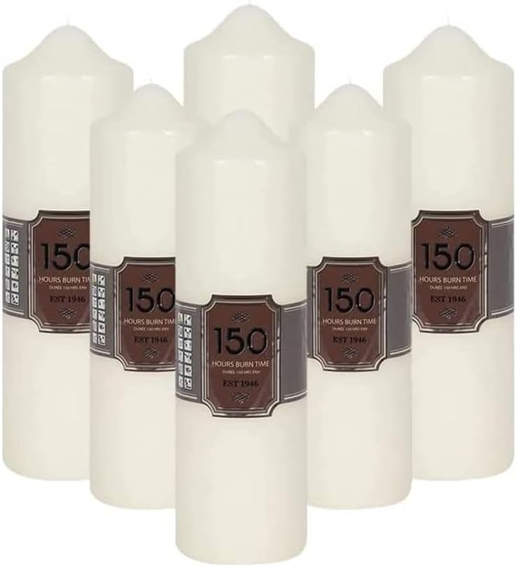 Decorative Long-Lasting Unscented Overdipped Church Pillar Candle Set | Slow Burning Giant Festive Candle for Home Decor with 150 Hr Burn Time | Smokeless Votive Candles | White (White Pack of 6)