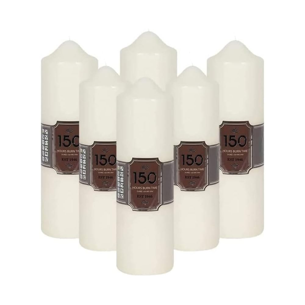 Decorative Long-Lasting Unscented Overdipped Church Pillar Candle Set | Slow Burning Giant Festive Candle for Home Decor with 150 Hr Burn Time | Smokeless Votive Candles | White (White Pack of 6)