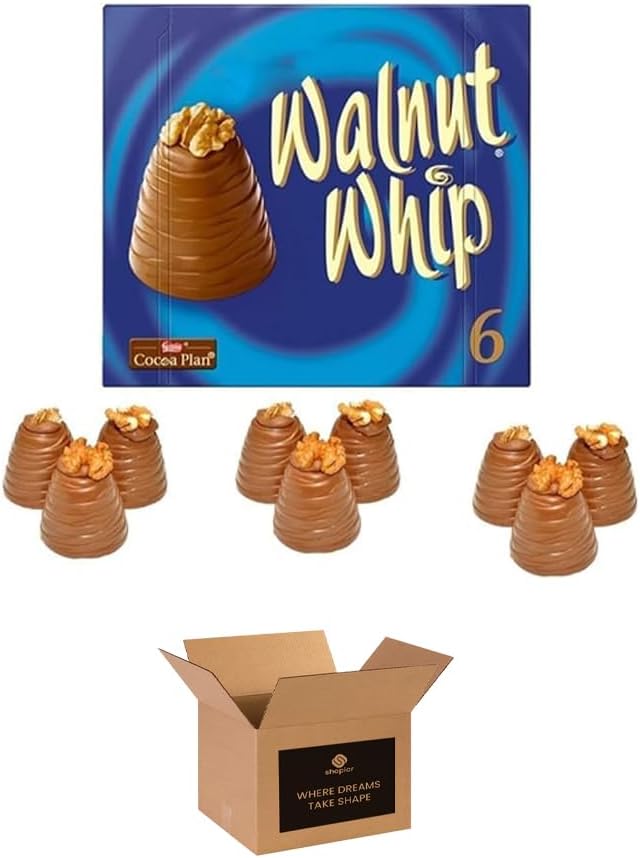 Walnut Whip Chocolate Gift Box – Classic Milk Chocolate with Creamy Centre & Walnut Topping | Treats for Kids | Choco Gift for Birthdays, Xmas, Hampers & Sharing - 180g (6 x 30g) (Pack 1)