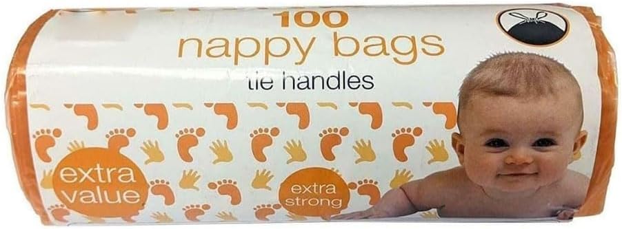 Scented Diaper Bags – Disposable Nappy Sacks with Handles – Odor Control & Leak-Proof Baby Diaper Disposal – Easy Tie Waste Bags for Home, Travel, Pets for Car, Nursery (Pack of 1 (100))