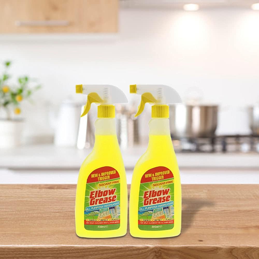 Elbow Grease All Purpose Kitchen/Floor/Tile/Wall/Bathroom/Glass/Carpet Cleaner - Elbow Grease Clothes Stain Remover - AntiBacterial Sticky Stuff Remover Spray (500 ml) (Pack of 2)