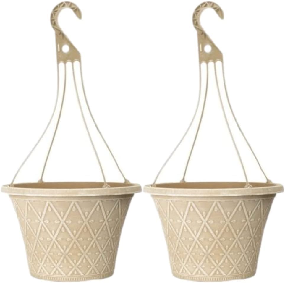 30cm Hanging Basket - Decorative Round Garden Flower Plant Pot | Woven Flower Outdoor Decorative Planter – Weatherproof Plastic with Drainage Holes –For Gardens & Balconies (Purple, Pack of 2)