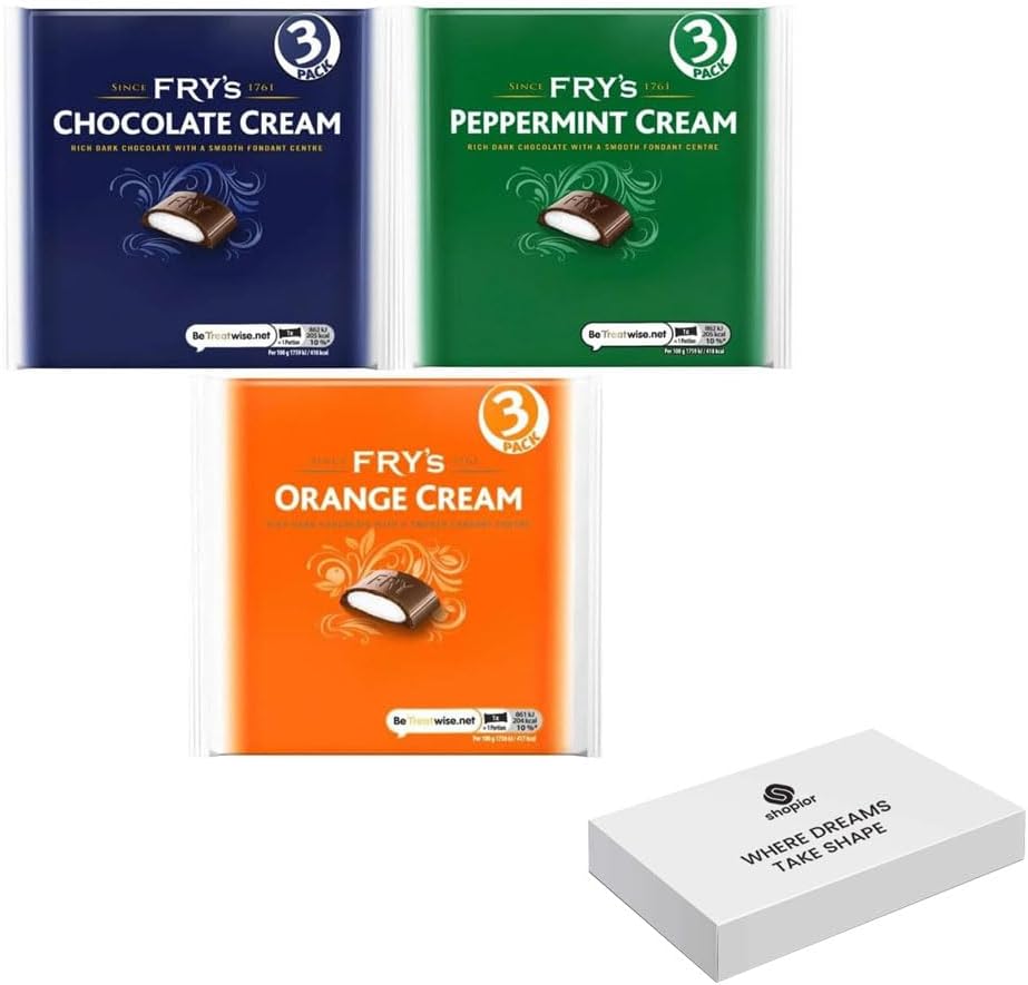 Fryyss Chocolate Cream Bar Bundle | 3 × Chocolate Cream, 3 × Peppermint Cream, 3 × Orange Cream – Rich Dark Chocolate – Snack Bars for Gifting, Sharing & Xmas, Stocking Fillers, Birthday-147g (9 Bars)