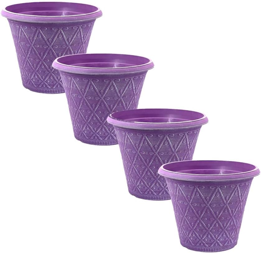 shopior Plastic Prisma Planters | Festive Garden Planting Pot 9L – Round Garden Plant Pots with Drainage Holes | Weatherproof Decorative Patio Flower Pot - (30cm - Purple, Pack 1)