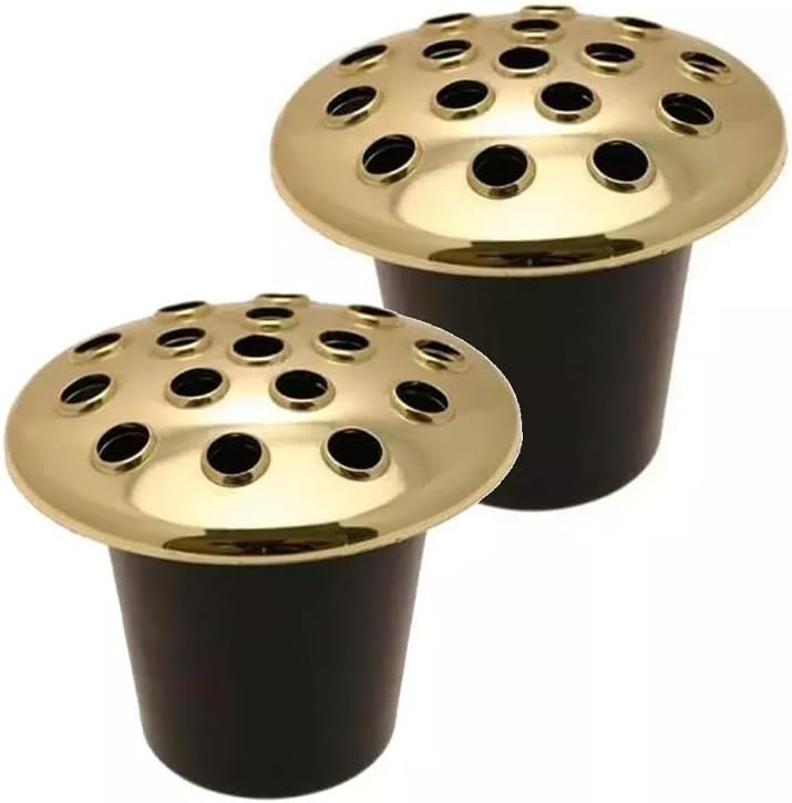 Black Plastic Grave Vase with Lid – Memorial Flower Holder for Headstones, Cemetery Vase for Artificial & Fresh Flowers | Weatherproof Grave Flower Pot for Marble or Stone Memorials – (2, Silver-Top)