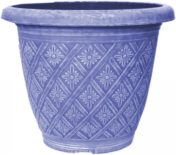 33cm 13inch Round Garden Plant Pot – Outdoor Decorative Planter – Weatherproof Plastic Woven Flower Pot with Drainage Holes – Indoor Outdoor Pot for Gardens, Balconies & Windowsills (Blue, Pack 2)
