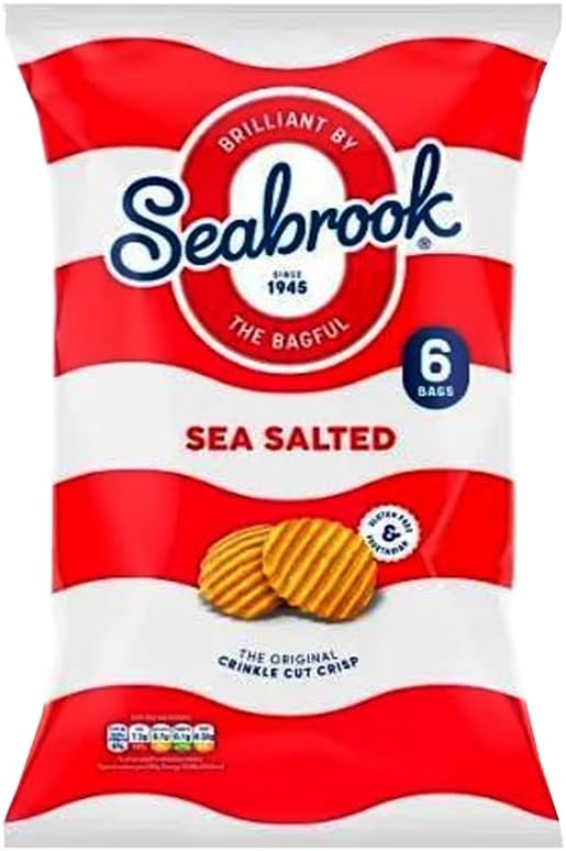 Seabrook Crispy Chips – Original Crinkle Cut Flavoured Crisps, Classic British Snack for Kids and Adults, Lunchbox, Movie Nights, Traveling – 6 Snack Bags (Pack 3, 6xSea Salted)