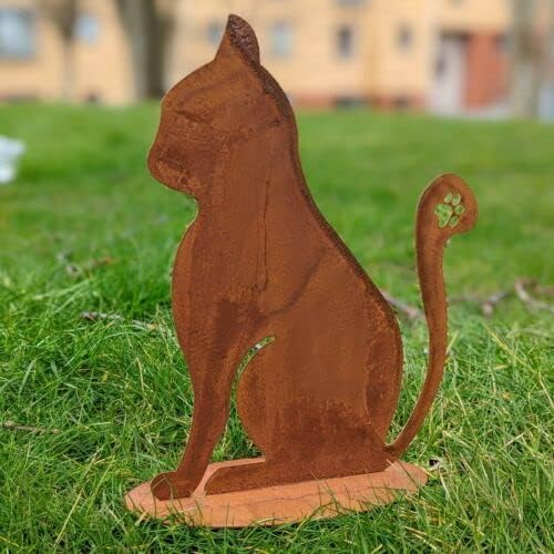 Silhouette Rustic Rusty Metal Cat Feline Garden Stake Fence Topper Ornament