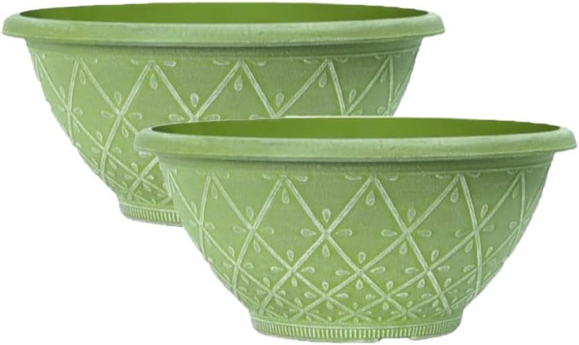 shopior Plastic Prisma Bowl Planter – Round Garden Flower Pot with Drainage Holes, Weatherproof Durable Plastic, Outdoor & Indoor Plant Pot for Home, Patio, Balcony & Garden (MossGreen-30cm, Pack 1)