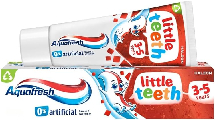 Aquafresh Little Teeth Kids Toothpaste Ages 3–5 Years | Gentle Fluoride Protection for Children’s Teeth | Mild Fruity Flavour Toothpaste for Toddlers with Fun 3D Puffy Sticker Sheet | (4 x 50ml) (4)
