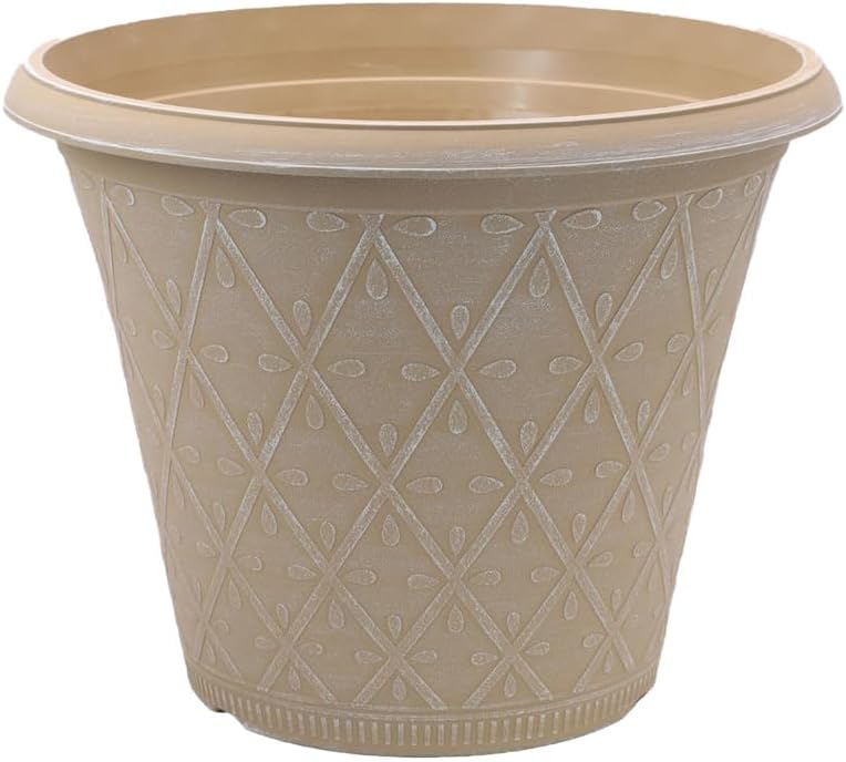 shopior Plastic Prisma Planters | Festive Garden Planting Pot 9L – Round Garden Plant Pots with Drainage Holes | Weatherproof Decorative Patio Flower Pot - (30cm - Purple, Pack 1)