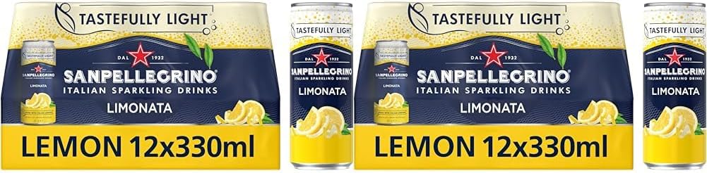 San Pellegrino Italian Sparkling Drinks Tastefully Light Sparkling Lemon & Mint Canned Soft Drink 12 x 330ml, 74 kCals per Can