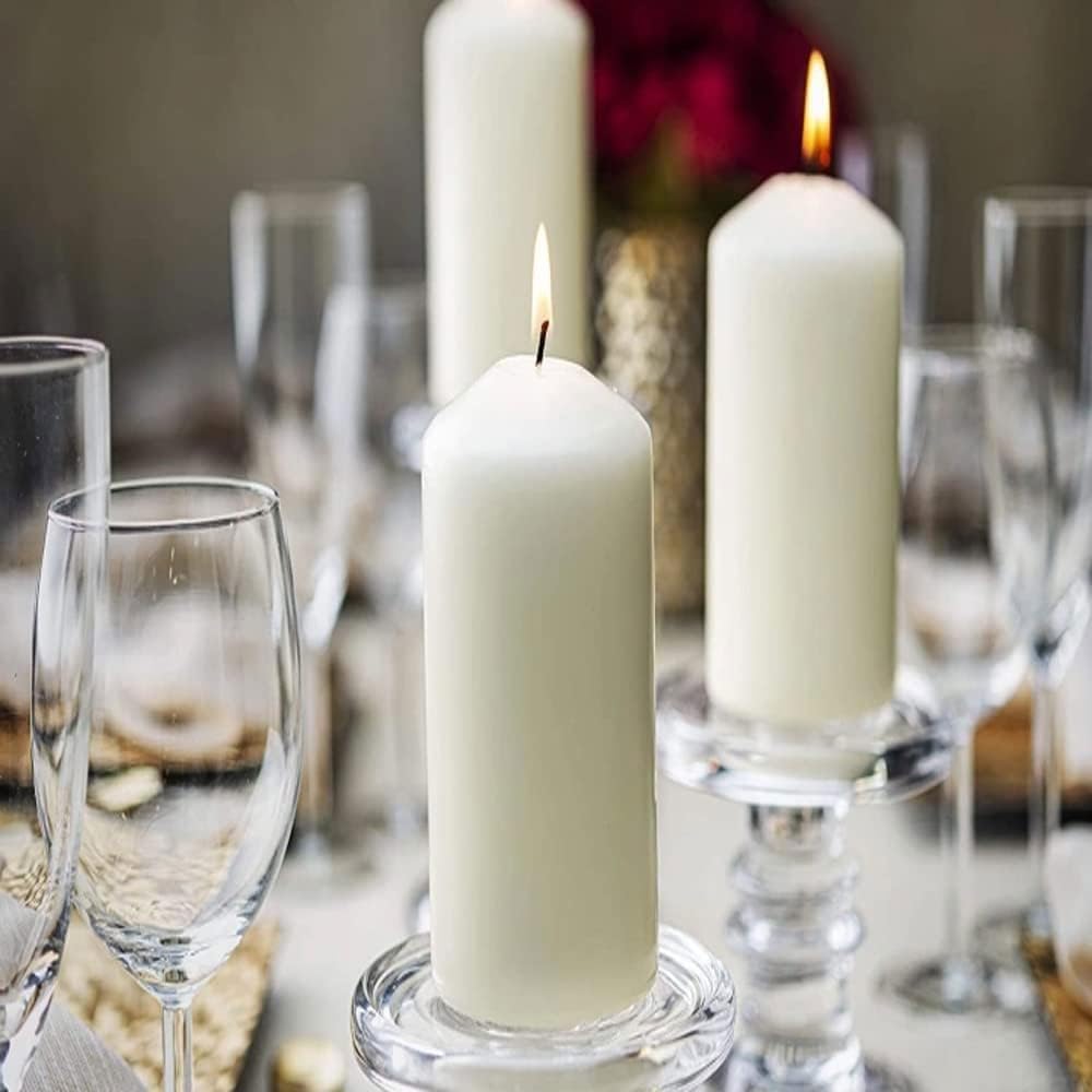 Decorative Long-Lasting Unscented Overdipped Church Pillar Candle Set | Slow Burning Giant Festive Candle for Home Decor with 150 Hr Burn Time | Smokeless Votive Candles | White (White Pack of 6)