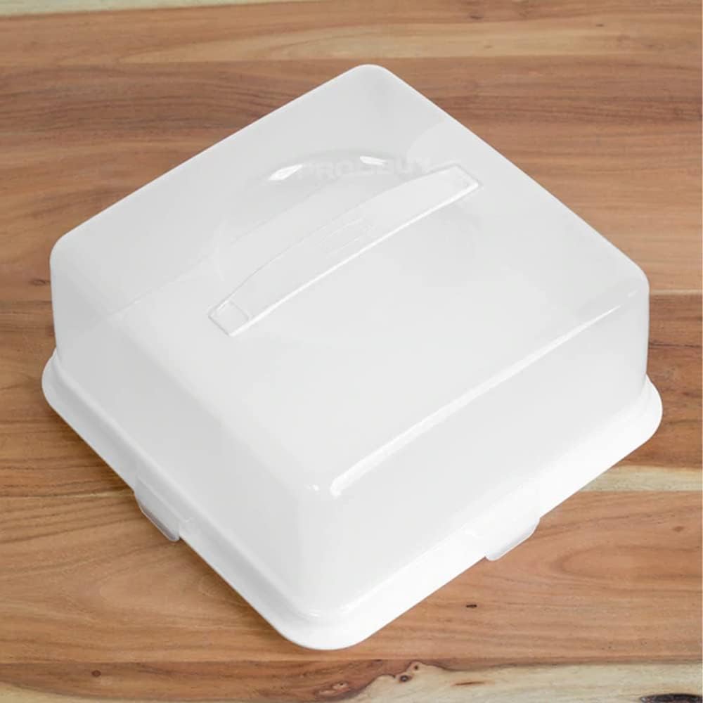 Airtight BPA-free Plastic Reusable Storage Cake Box | Portable Takeaway Food Storage Container with Lid | Cake Carrier with Handle Box | Lockable Cover Box Multipack (Plastic, Three Pack Square)