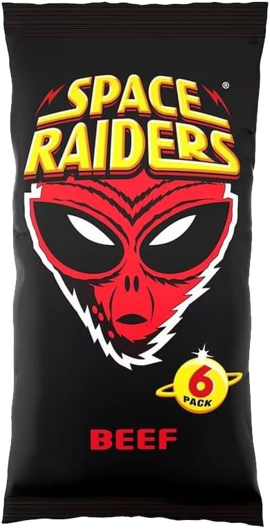 Space Raiders Crisps 6 Pack in 1 Pack – Beef/Onion Classic Retro Crisps Snack Packs for Lunchboxes, School, Work, Picnics & Sharing – Bold Flavour Crunchy Snacks (Pack 3, 6xBeef)