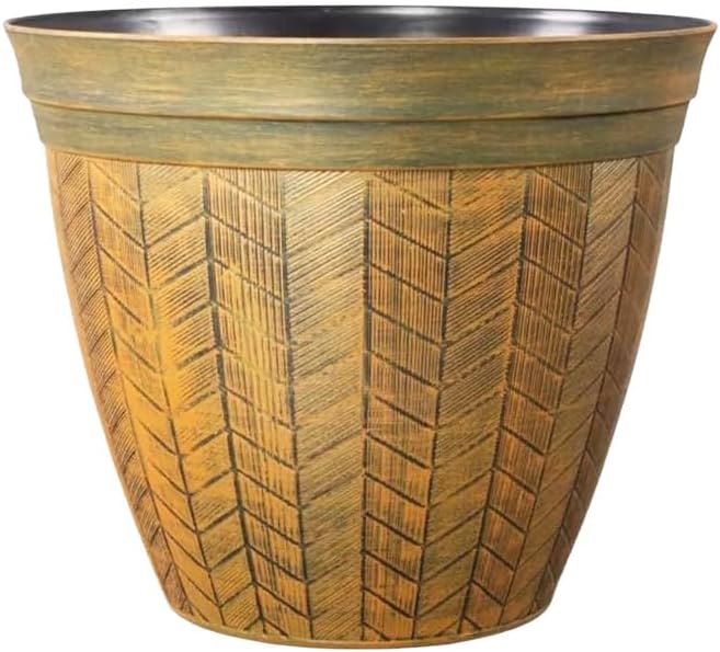Round Orange Plant Pot with Drainage Holes – Large Rust Effect Planter | Weatherproof UV Resistant Outdoor Indoor Plastic Flower Pot | Decorative for Home Patio Balcony (1, Orange Panelled-38cm)