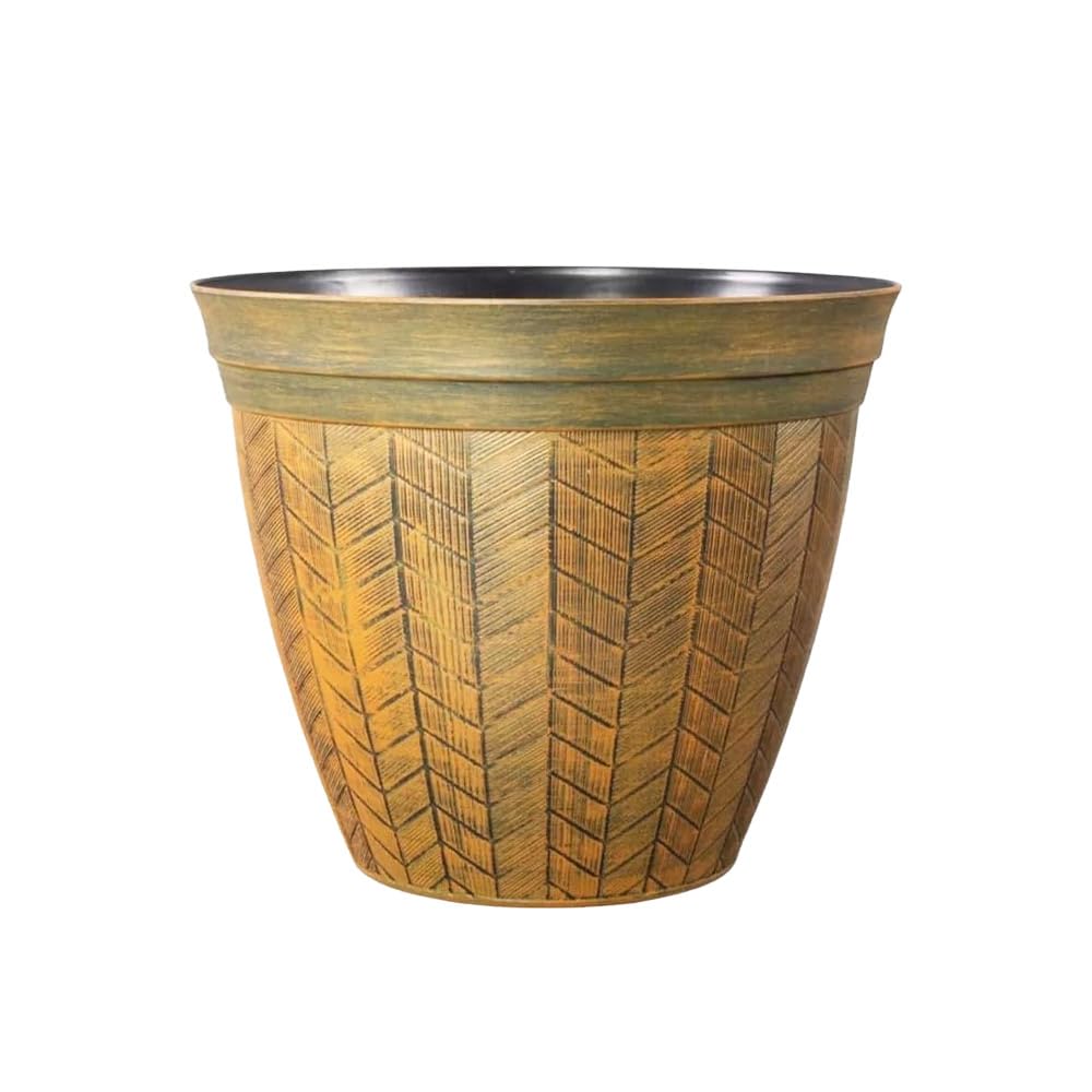 Round Orange Plant Pot with Drainage Holes – Large Rust Effect Planter | Weatherproof UV Resistant Outdoor Indoor Plastic Flower Pot | Decorative for Home Patio Balcony (1, Orange Panelled-38cm)