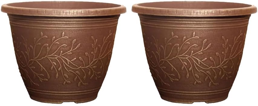 Round Linden Garden Plant Pot – Weatherproof Decorative Outdoor & Indoor Flower Planter with Drainage Holes | Durable Plastic Plant Pot for Patio, Balcony, Home & Garden - 28cm (Green-Pack 4, 28cm)
