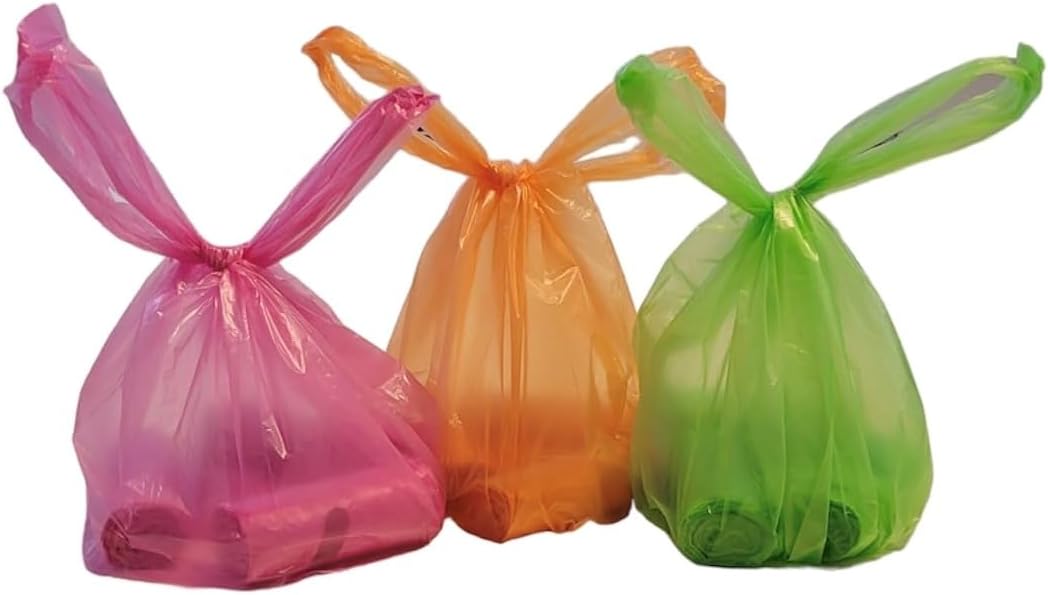 TidyZ 240 DOGGY BAGS WITH TIE HANDLES, POCKET PACK, RAINBOW COLOURS (12 rolls of 20 bags)