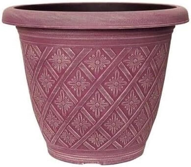33cm 13inch Round Garden Plant Pot – Outdoor Decorative Planter – Weatherproof Plastic Woven Flower Pot with Drainage Holes – Indoor Outdoor Pot for Gardens, Balconies & Windowsills (Blue, Pack 2)