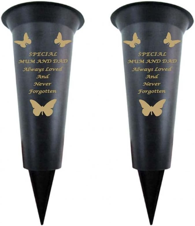 Black Plastic Flower Holders/Memorial Grave Vases Ornaments - Butterfly Spike Grave Flower Vases with Funeral Verses for Your Loved Ones - Pack of 2 (Brother - Pack of 2)