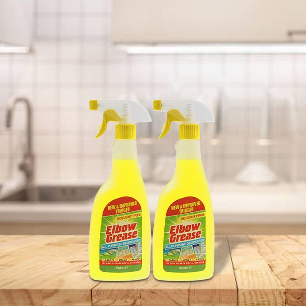Elbow Grease All Purpose Kitchen/Floor/Tile/Wall/Bathroom/Glass/Carpet Cleaner - Elbow Grease Clothes Stain Remover - AntiBacterial Sticky Stuff Remover Spray (500 ml) (Pack of 2)