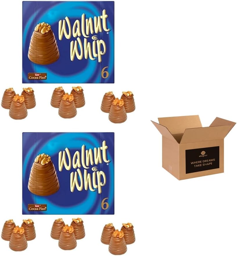 Walnut Whip Chocolate Gift Box – Classic Milk Chocolate with Creamy Centre & Walnut Topping | Treats for Kids | Choco Gift for Birthdays, Xmas, Hampers & Sharing - 180g (6 x 30g) (Pack 1)
