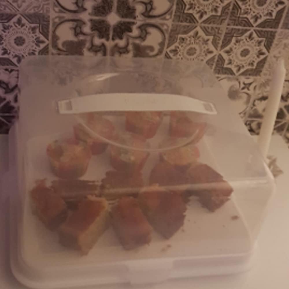 Airtight BPA-free Plastic Reusable Storage Cake Box | Portable Takeaway Food Storage Container with Lid | Cake Carrier with Handle Box | Lockable Cover Box Multipack (Plastic, Three Pack Square)