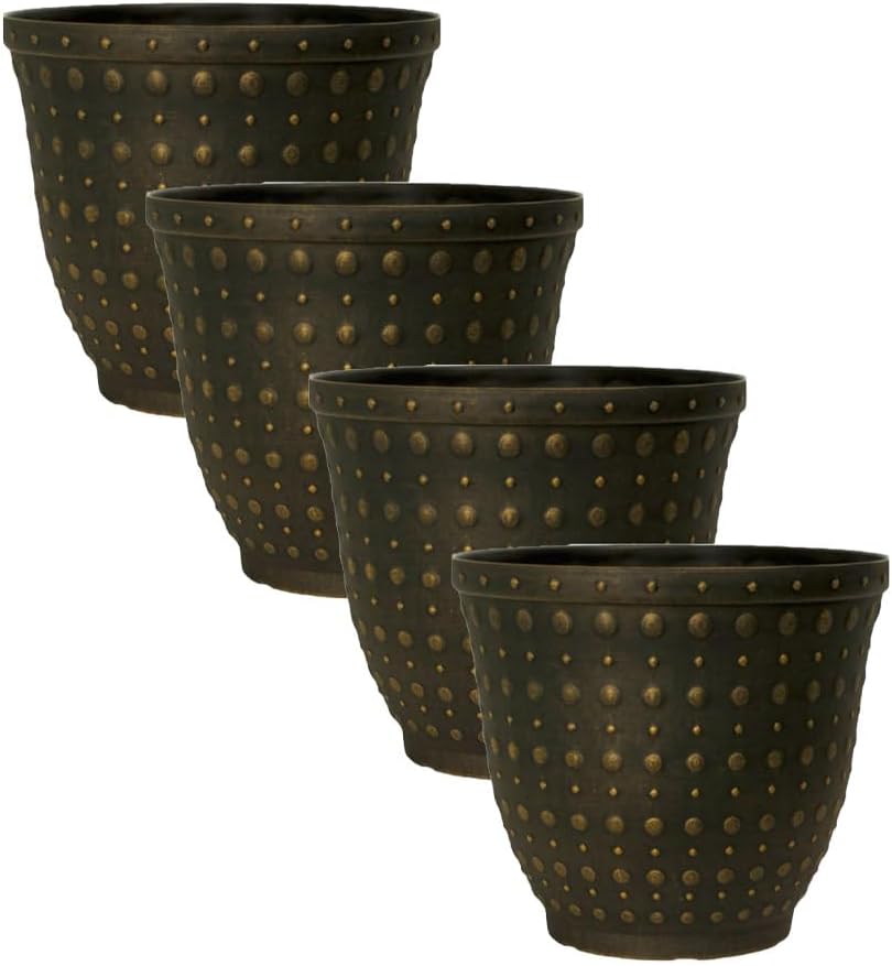 Plastic Plant Pot Hobnail Planter – 16L Large Decorative Flower Pot for Garden, Patio, Balcony, Indoor & Outdoor Use | Lightweight Garden Container with Drainage Holes (Black Bronze-32cm, Pack 2)