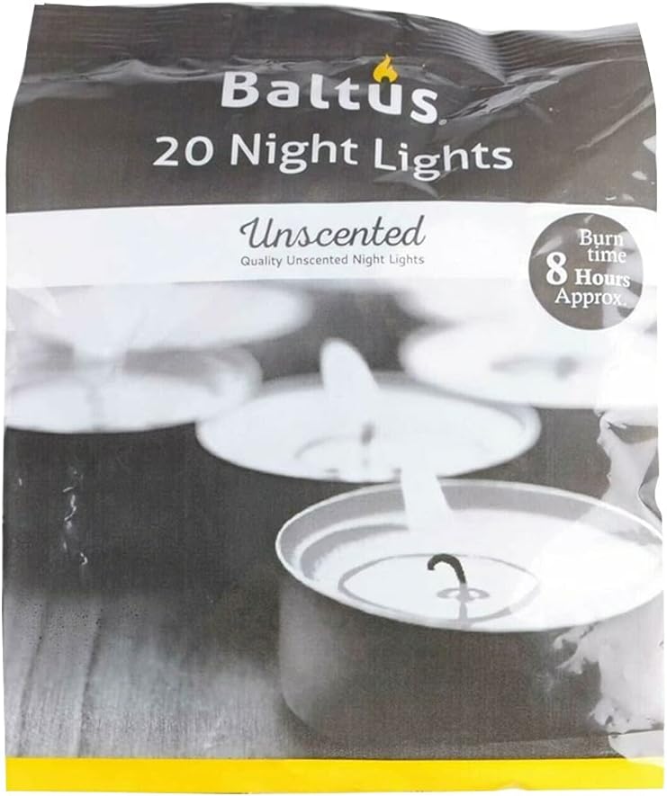 Baltus Pack of 20 Unscented Wax Night Lights Tealights Candles 8 Hour Burn Time